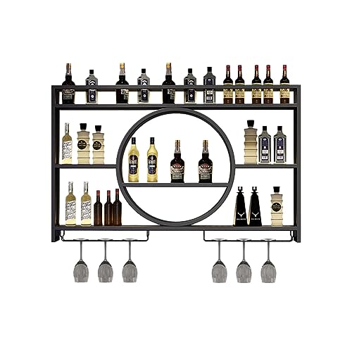 Wandmontiertes Weinregal mit Weinglashalter zum Aufhängen unter dem Regal, Barregalen, Weinflaschenhalter, Ausstellungsregal, Flaschenaufbewahrungsregal für Schrank mit Stielglas-Aufhänger für Zuhaus von LHQYA