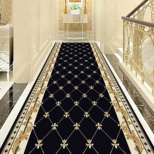 Läufer Flurläufer Teppiche im Europäischen Stil, Indoor-Home-Treppe Kurzfloriger Teppich, Waschbare Läufer für Wohnzimmer Familienzimmer, Schwarzes Gold (Size : 70CM X 300CM (2.3FT X 10FT)) von LHRUI