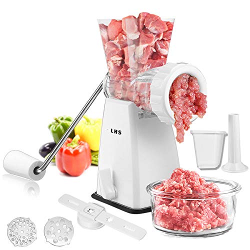 Manual Meat Grinder with Stainless Steel Blades Heavy Duty Powerful Suction Base for Home Use Fast and Effortless for All Meats-White von LHS