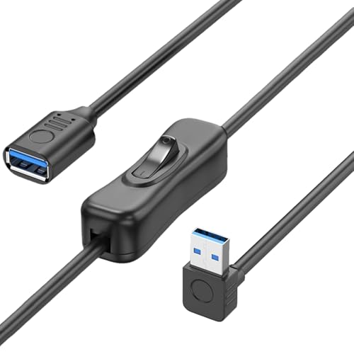 LHSDMOAT USB 3.0-Switch-Kabel 1 m, USB Typ A Stecker auf Buchse 5 Gbps Verlängerungskabel für Datenübertragung mit Ein-/Ausschalter, oben 90 Grad von LHSDMOAT
