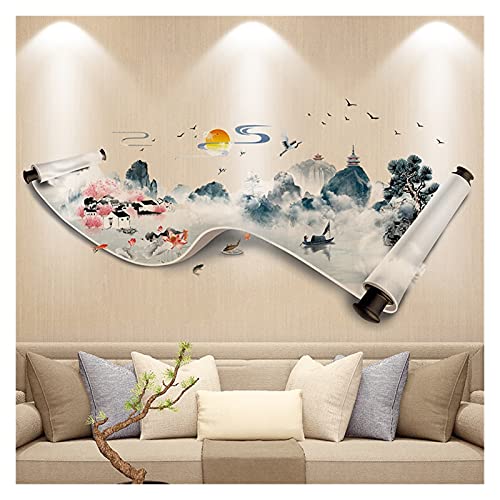 LHSJYG Wandaufkleber, Wandsticker Chinesische Stil Tinte Malerei Landschaft Wandaufkleber Ginkgo Baum Wohnkultur Kunst Vinyl Wandtattoo Wandbild Wohnzimmer Dekor Tapete (Color : D) von LHSJYG