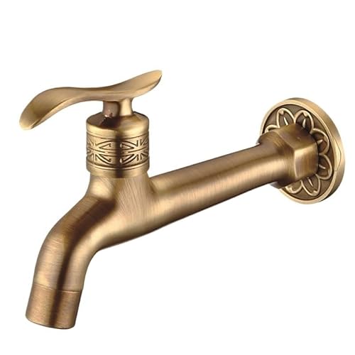 Wandmontierter Kupferhahn Antiker Wasserhahn aus geschnitztem Messing, dekorative Outdoor-Gartenarmaturen for Waschmaschine, luxuriöser WC-Mopp-Wasserhahn(Model 15) von LHSJYG