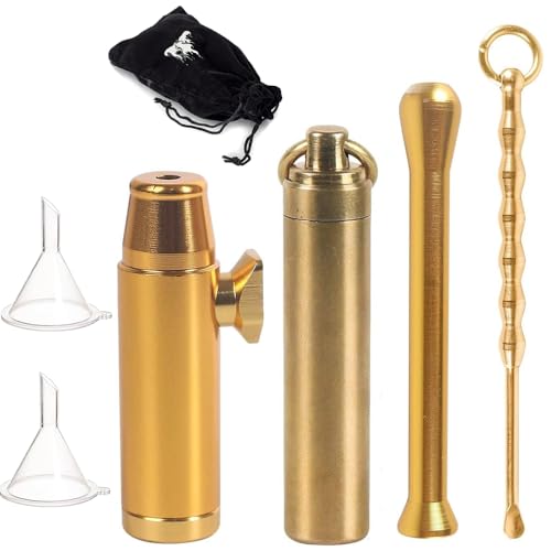 LHTHT Schnupftabak Dosierer,4 Stück Goldener Schnupftabak-Set,Dosier Fläschchen Mit Trichter,Samtbeutel. von LHTHT