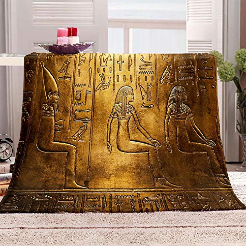 LHUTY 3D Wohndecke Goldenes Ägypten 130x150 cm kuscheldecke Flanell mikrofaser Sherpa Mikrofaser Weich Warmes Flausch Sofadecke,Für Betten und Sofas von LHUTY