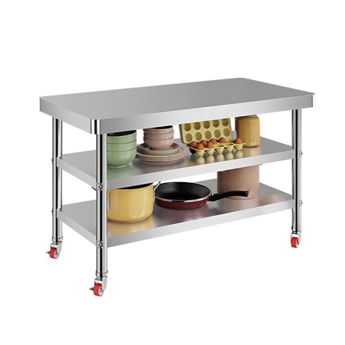 LHXLSH Edelstahltisch Lebensmittelzubereitung, Arbeitstisch Edelstahl, Mit Verstellbare füße Und 4 Universal Rädern, 400KG Gastro Tisch Ablagetisch(120 * 60cm/47.2 * 23.6") von LHXLSH