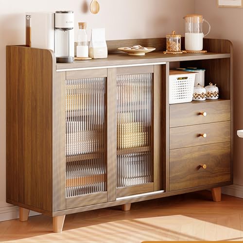 LHXLSH Mehrzweckschrank, Breit Mit Stauraum, Buffetschrank Kitchen, Schiebetüren Schublade Ablage, Beistellschrank, für Küche Wohnzimmer Esszimmer(Dark Brown,100cm/39.4in) von LHXLSH
