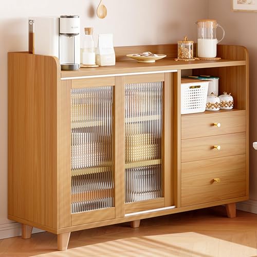 LHXLSH Mehrzweckschrank, Breit Mit Stauraum, Buffetschrank Kitchen, Schiebetüren Schublade Ablage, Beistellschrank, für Küche Wohnzimmer Esszimmer(Light Brown,100cm/39.4in) von LHXLSH