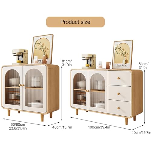 LHXLSH Mehrzweckschrank, Küchenschrank, Schiebetüren Schublade Ablage, Holz Mit Verstellbarer Einlegeboden, Mit Weinregal/Arbeitsplatte/ 3 Schubladen Türen(Brown,100cm/39.4in) von LHXLSH