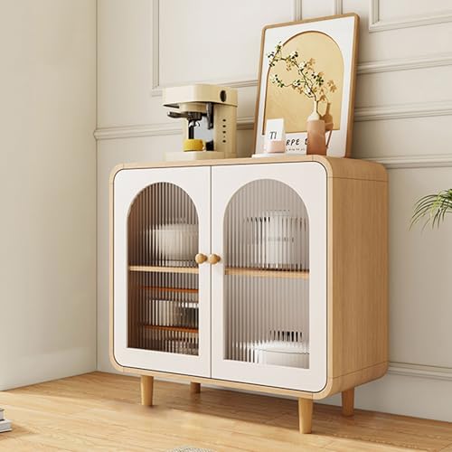 LHXLSH Mehrzweckschrank, Küchenschrank, Schiebetüren Schublade Ablage, Holz Mit Verstellbarer Einlegeboden, Mit Weinregal/Arbeitsplatte/ 3 Schubladen Türen(Brown,80cm/31.4in) von LHXLSH