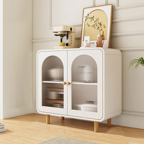 LHXLSH Mehrzweckschrank, Küchenschrank, Schiebetüren Schublade Ablage, Holz Mit Verstellbarer Einlegeboden, Mit Weinregal/Arbeitsplatte/ 3 Schubladen Türen(White,80cm/31.4in) von LHXLSH