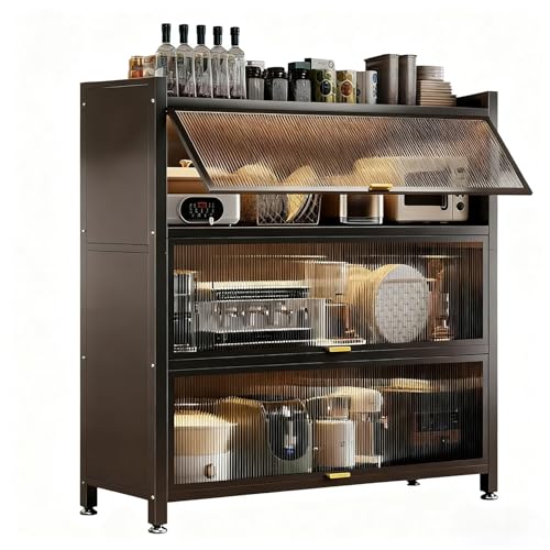 LHXLSH Mehrzweckschrank, Küchenschrank Highboard, Schiebetüren Schublade Ablage, Küchenschrank Holz Für Küche, Wohnzimmer, Esszimmer, Waschhaus(Black,60 * 115cm/23.6 * 45.2in) von LHXLSH