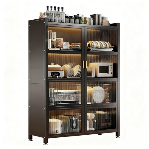 LHXLSH Mehrzweckschrank, Küchenschrank Highboard, Schiebetüren Schublade Ablage, Küchenschrank Holz Für Küche, Wohnzimmer, Esszimmer, Waschhaus(Black,80 * 149cm/31.5 * 58.7in) von LHXLSH