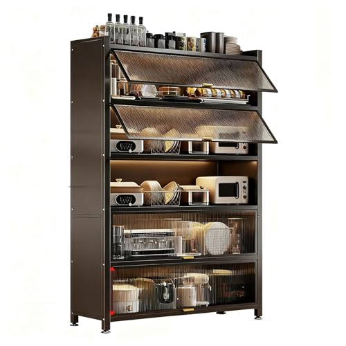 LHXLSH Mehrzweckschrank, Küchenschrank Highboard, Schiebetüren Schublade Ablage, Küchenschrank Holz Für Küche, Wohnzimmer, Esszimmer, Waschhaus(Black,80 * 183cm/31.5 * 72in) von LHXLSH