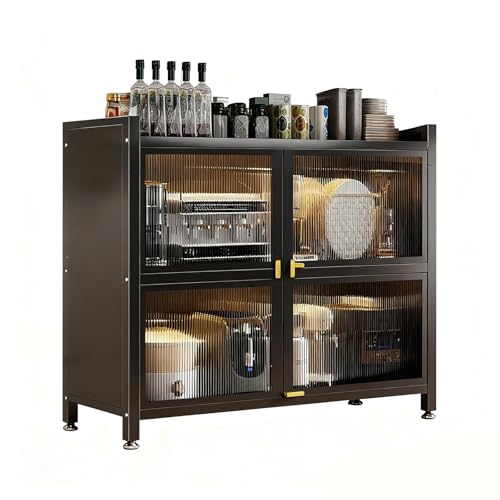 LHXLSH Mehrzweckschrank, Küchenschrank Highboard, Schiebetüren Schublade Ablage, Küchenschrank Holz Für Küche, Wohnzimmer, Esszimmer, Waschhaus(Black,80 * 81cm/31.5 * 31.8in) von LHXLSH