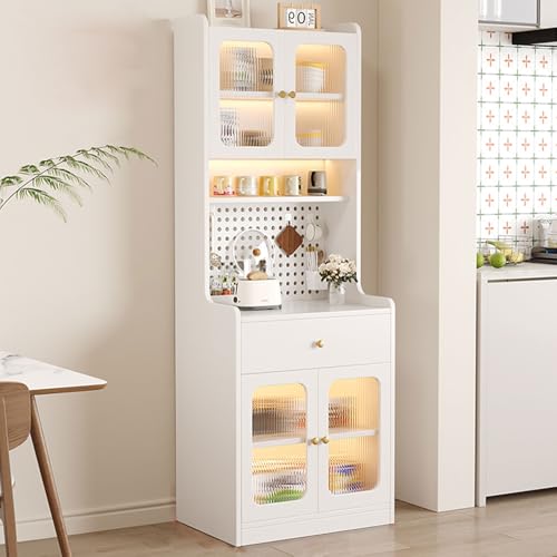 LHXLSH Sideboard, Küchenschrank Highboard, Breit Mit Stauraum, Aufbewahrungsschrank, Küchenschrank Buffetschrank Mit Arbeitsplatte, Schiebetüren Schublade Ablage(White,60cm/23.6in) von LHXLSH