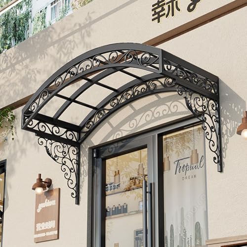 Wasserdicht Haustürvordach, Garten-Vordächer Regenmarkise, Terrassendach Regenschutz & UV-Schutz, Haustürvordach Für Tür Fenster Balkon Garage Terrasse(Black-A,50 * 90cm/20 * 35in) von LHXLSH