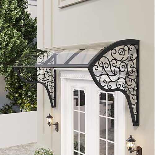 Wasserdicht Haustürvordach, Garten-Vordächer Regenmarkise, Terrassendach Regenschutz & UV-Schutz, Haustürvordach Für Tür Fenster Balkon Garage Terrasse(Black-D,60 * 120cm/24 * 47in) von LHXLSH