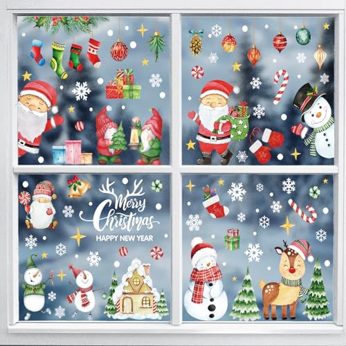 177 Stück Fensterbilder Weihnachten, Doppelseitig Wiederverwendbar Selbstklebend Statisch PVC Weihnachten Aufkleber, Schneeflocken Fensterdeko für Winter Fenster Glas von LHXLYSLS