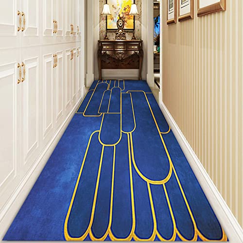 Moderne Teppichläufer Flur blau/Gold rutschfeste Lange Läufer Teppiche für Korridor-Treppen, 1m/1.5m/2m/2.5m/3m/3.5m/4m/4.5m/5m/5.5m/6m (Size : 60x400cm) von LHYZF