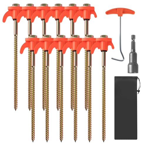 12x Zeltheringe, Stabilen Erdschrauben, 1 Praktischem Herauszieher und 1 Tragetasche bietet, Heringe Erdnägel stabil ideal für Felsen, Wald oder Wiese, Schraubheringe Camping für jeden Untergrun von LIAILA
