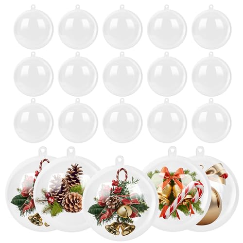 20 Stück Durchsichtige Weihnachtskugeln, Weihnachtskugeln Zum Befüllen, Hängbare Kunststoffkugel transparent, abnehmbar, wiederverwendbar, für Weihnachtsbaumschmuck, Festtagsdekoration (8 cm) von LIAILA