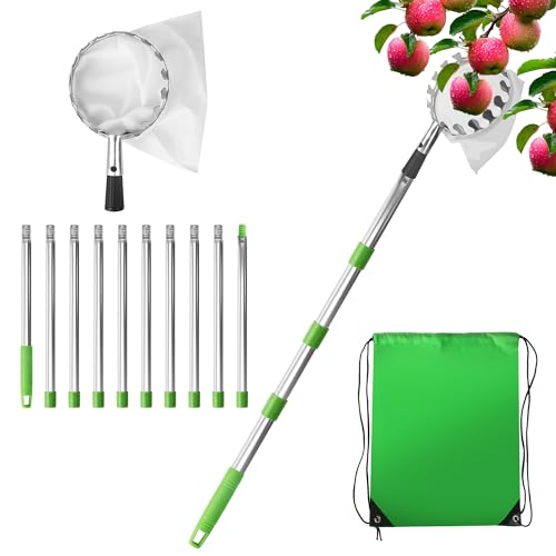 4 Meter Obstpflücker Mit Teleskopstiel mit Edelstahlstange und Baumwollbeutel, Apfelpflücker Mit Teleskopstiel, geeignet für Gardena Obstpflücker die Ernte von Äpfeln, Pflaumen, anderen Baumfrüchten von LIAILA