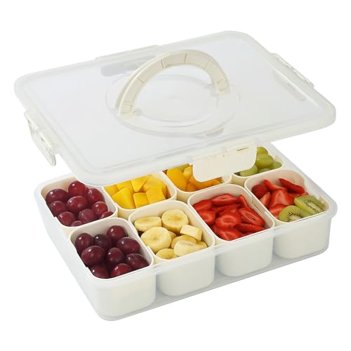 Snackbox mit Fächern, Snackteller mit Deckel und Griff, verbessertes PP-Material, spülmaschinenfest. Snack box mit 8 Fächern, Picknick Box, zum Ordnen von Snacks, Süßigkeiten, Keksen, Nüssen usw von LIAILA
