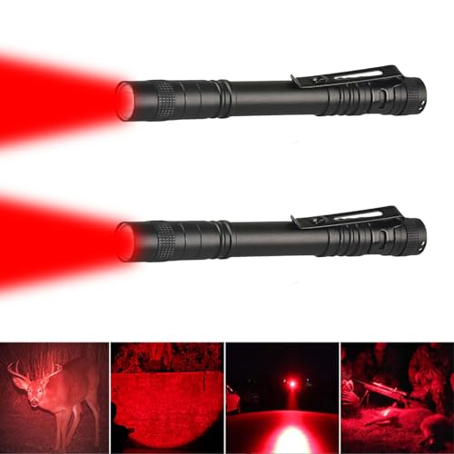 LIAISIMI Rotlicht Taschenlampe Mini Rot LED Taschenlampen mit Stift Clip Wasserdichte Taschenlamp Rote Taschenlampe 13cm für Sternenbeobachtung, Nachtsicht, Angeln, Erkundung (2 Pack-Red) von LIAISIMI