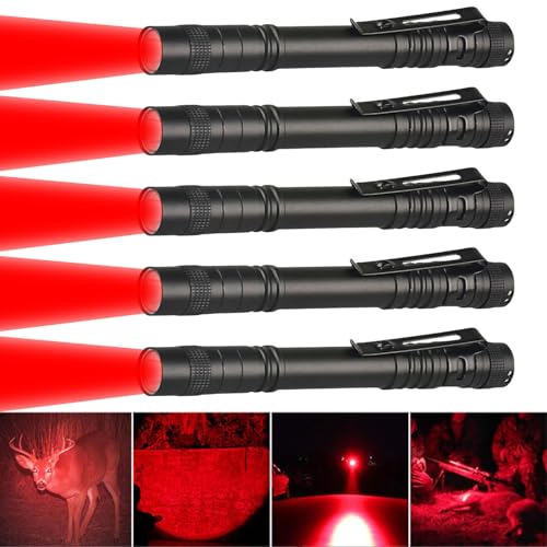 LIAISIMI Rotlicht Taschenlampe Mini Rot LED Taschenlampen mit Stift Clip Wasserdichte Taschenlamp Rote Taschenlampe 13cm für Sternenbeobachtung, Nachtsicht, Angeln, Erkundung (5 Pack-Red) von LIAISIMI