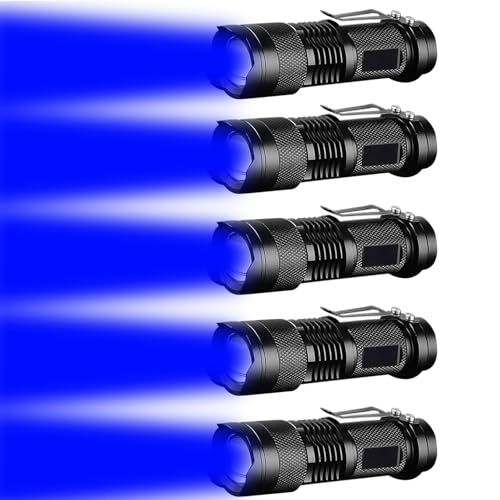 LIAISIMI Taschenlampe Blaues Licht Blaue LED Mini Taschenlampen mit Blauen Licht 3 Modi Zoombar mit Clip Blue Light LED Torch für Nachtsicht, Angeln, Jagd (5, Blue) von LIAISIMI