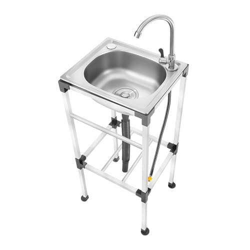 1 Becken Freistehende Edelstahl Spültisch, 42 * 37 * 83cm Edelstahlspüle mit 360° Drehbare Wasserhahn, Gewerbliche Spüle Restaurant Küchenspüle Außen Waschbecken Garage Spülbecken von LIAIZE