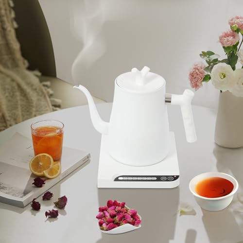1L Elektrischer Wasserkocher, 1000W Teekocher Elektrisch, 7 Einstellbare Wassertemperaturstufen Schwanenhals für Coffee Tea Brewing (Weiß) von LIAIZE