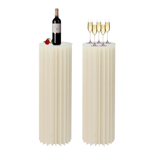 2PCS Hochzeit Karton Blumensäule mit PVC-Platten, Faltbare Milchweiß Zylinderförmige Dekosäulen Blumenständer für Tischdekoration Hochzeit Verlobung Geburtstag von LIAIZE