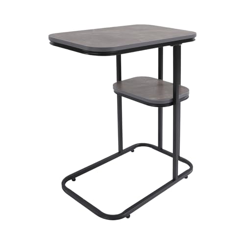 LIAIZE 2-Stöckiger C-förmig Beistelltisch mit Metallregal, 50 * 30 * 58cm Couchtisch, Sofatisch Modern Satztisch für Wohnzimmer Schlafzimmer 0.4mm Rohrdicke (Schwarz+Grau) von LIAIZE