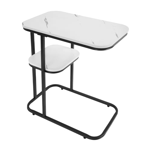LIAIZE 2-Stöckiger C-förmig Beistelltisch mit Metallregal, 50 * 30 * 58cm Couchtisch, Sofatisch Modern Satztisch für Wohnzimmer Schlafzimmer 0.4mm Rohrdicke (Schwarz+Weiß) von LIAIZE