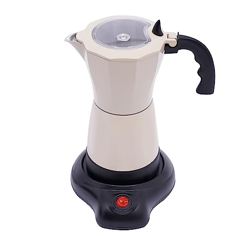 LIAIZE 300ml Espressokocher, 480W Elektrisch Espresso-Kocher mit Basis, Espressomaschine für 6 Tassen, Espressokanne mit Anti-Tropf Düse und Silikon-Dichtungsring (cremeweiß) von LIAIZE