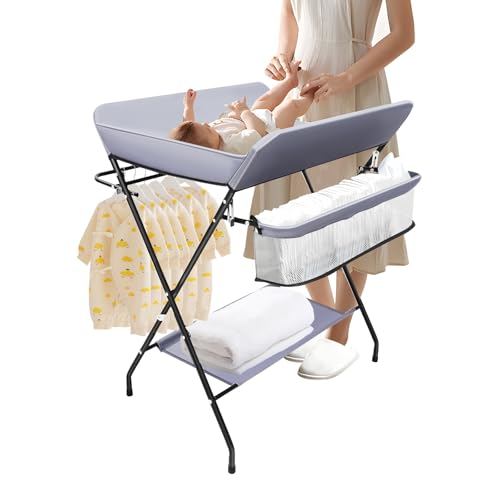 LIAIZE Baby Wickelkombi, 80 * 63 * 96cm Mobiler Wickeltisch, Klappbare Wickelaufsatz, Wickelkommode mit Sicherheitsgurt, Ablagefächern und Untere Ablagefläche von LIAIZE