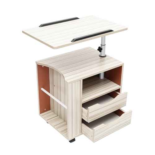 LIAIZE Drehbarer Beistelltisch mit Nachttisch, 15.7-33cm Höheverstellbar Tischplatte mit Anti-Rutsch-Streifen, Mobil Laptoptisch mit 2 Schubladen, Kommode Hubtisch Sofatisch LIAIZE Drehbarer Beistelltisch mit Nachttisch, 15.7-33cm Höheverstellbar Tischplatte mit Anti-Rutsch-Streifen, Mobil Laptoptisch mit 2 Schubladen, Kommode Hubtisch Sofatisch von LIAIZE