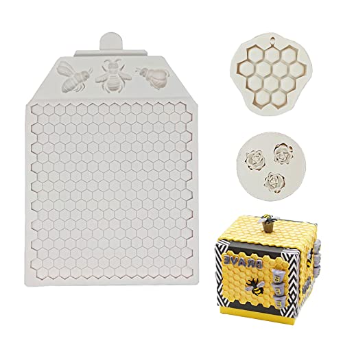 LIANCHEN 3 Stück Bee Fondant Silikonform Wabe Fondant Bee Bienen Bee Bienen Fondant Biene Silikonformen Bienenwabe Bienenwabe Form DIY Silikon Formen für Kuchen Kekse Süßigkeiten Seife Schokolade von LIANCHEN