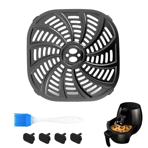 LIANCHEN 22.5 * 22.5 cm Ersatz Grillpfanne für Luftfritteuse mit 4 Pcs Rubber Bumpers für Fritteusen Mit 1 Pcs Ölbürste, Ersatz Platte Fritteuse Ersatz-Grillpfanne für Fritteusen, Grillen, Braten von LIANCHEN