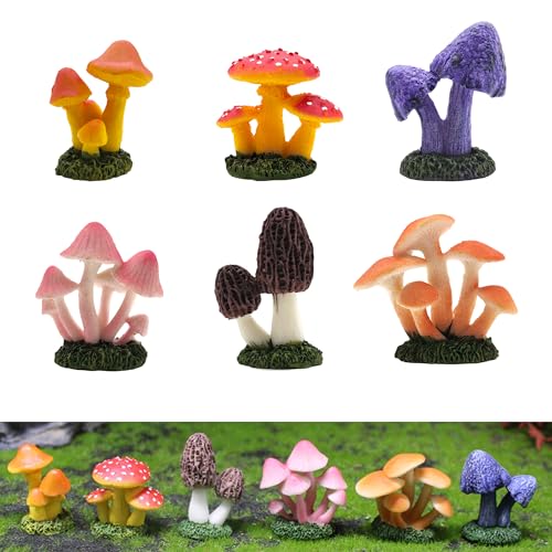 LIANCHEN 6 Pcs Künstliche Pilze Figuren Miniatur Pilz Modell Deko Kunstpilz Miniatur Fliegenpilze Gartendeko aus Harz Mini-Pilzfiguren Rasen Deko Pilze für Garten, Terrasse, Balkon (Mehrfarbige 1) von LIANCHEN