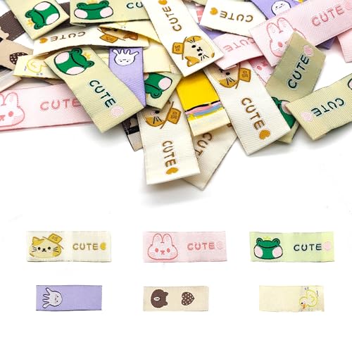 LIANCHEN 60 Pcs Einnähen Textiletiketten 6 Größen Handmade Textiletiketten Beige Stoff Label zum Annähen Webetiketten Handmade Label Nähen Labels für Nähen, Kunsthandwerk, Stricken (farbig) von LIANCHEN