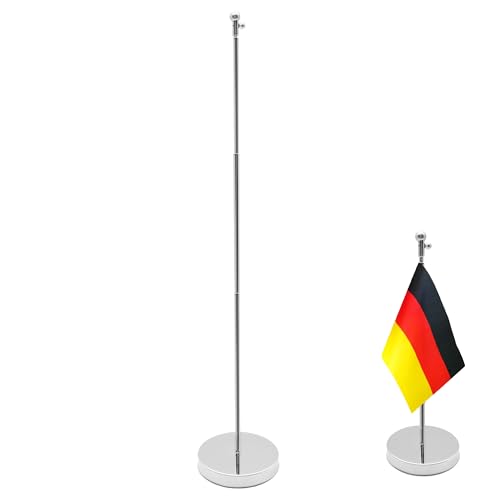 LIANCHEN Tischflaggenständer Edelstahl mit Sockel, Teleskopische Reichweite:26-65Cm, Tischwimpel Ständer Tischflaggenmast Flaggenständer Halter Desktop-Flaggenmast für Tisch, Heimbüro (Silber) von LIANCHEN