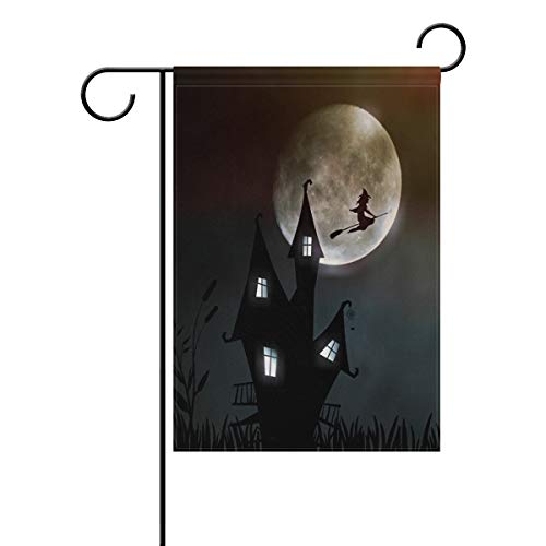 LIANCHENYI Halloween-Hexenhaus-Flagge, doppelseitig, Familienflagge, Polyester, für den Außenbereich, Party, Deko, Gartenflagge, 30,5 x 45,7 cm von LIANCHENYI