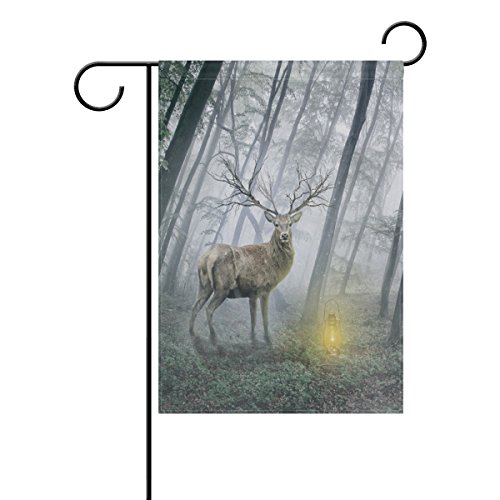 LIANCHENYI Hirsch mit Laterne im Wald doppelseitig Familie Flagge Polyester Outdoor Flagge Home Party Decro Garten Flagge 30,5 x 45,7 cm von LIANCHENYI