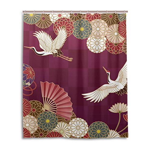 LIANCHENYI Japanischer traditioneller Kranich wasserdichter Badvorhang, 100 % Polyester-Stoff, Heimdekorativer Badezimmer-Duschvorhang, 152,4 x 182,9 cm von LIANCHENYI