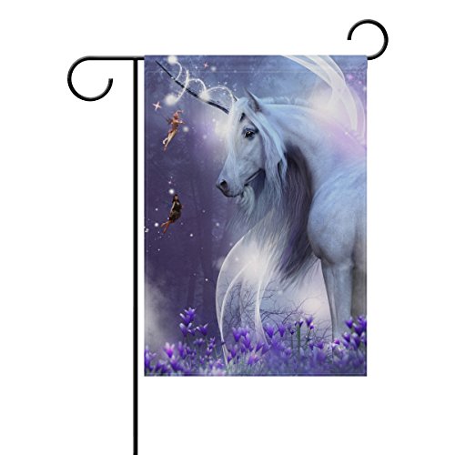 LIANCHENYI Majestic Unicorn Sparkling Feen mit Violett Flo doppelseitig Familie Flagge Polyester Outdoor Flagge Home Party Decro Garten Flagge 30,5 x 45,7 cm von LIANCHENYI