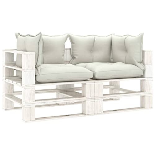 LIANGDONFC Gazebo-Stuhl, Sofa für das WohnzimmerGarten-Palettensofa 2-Sitzer mit Beigen Kissen HolzGeeignet für Innenhof, Café, Wohnzimmer von LIANGDONFC