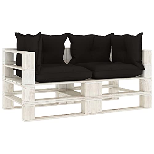LIANGDONFC Gazebo-Stuhl, Sofa für das WohnzimmerGarten-Palettensofa 2-Sitzer mit schwarzen Kissen HolzGeeignet für Innenhof, Café, Wohnzimmer von LIANGDONFC