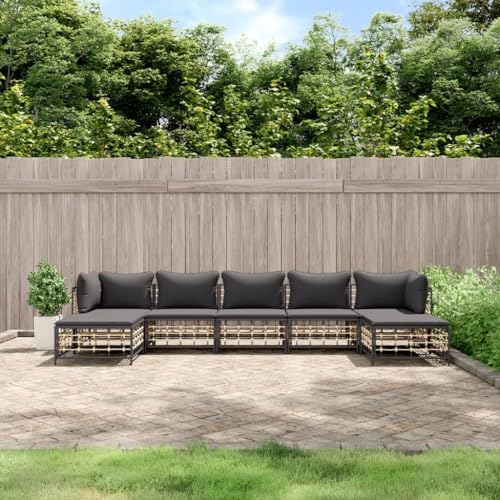 LIANGDONFC Mode-Sofa, Salonsitzmöbel7-tlg. Garten-Lounge-Set mit Kissen Anthrazit Poly RattanGeeignet für Cafe, Garten, Wohnzimmer von LIANGDONFC